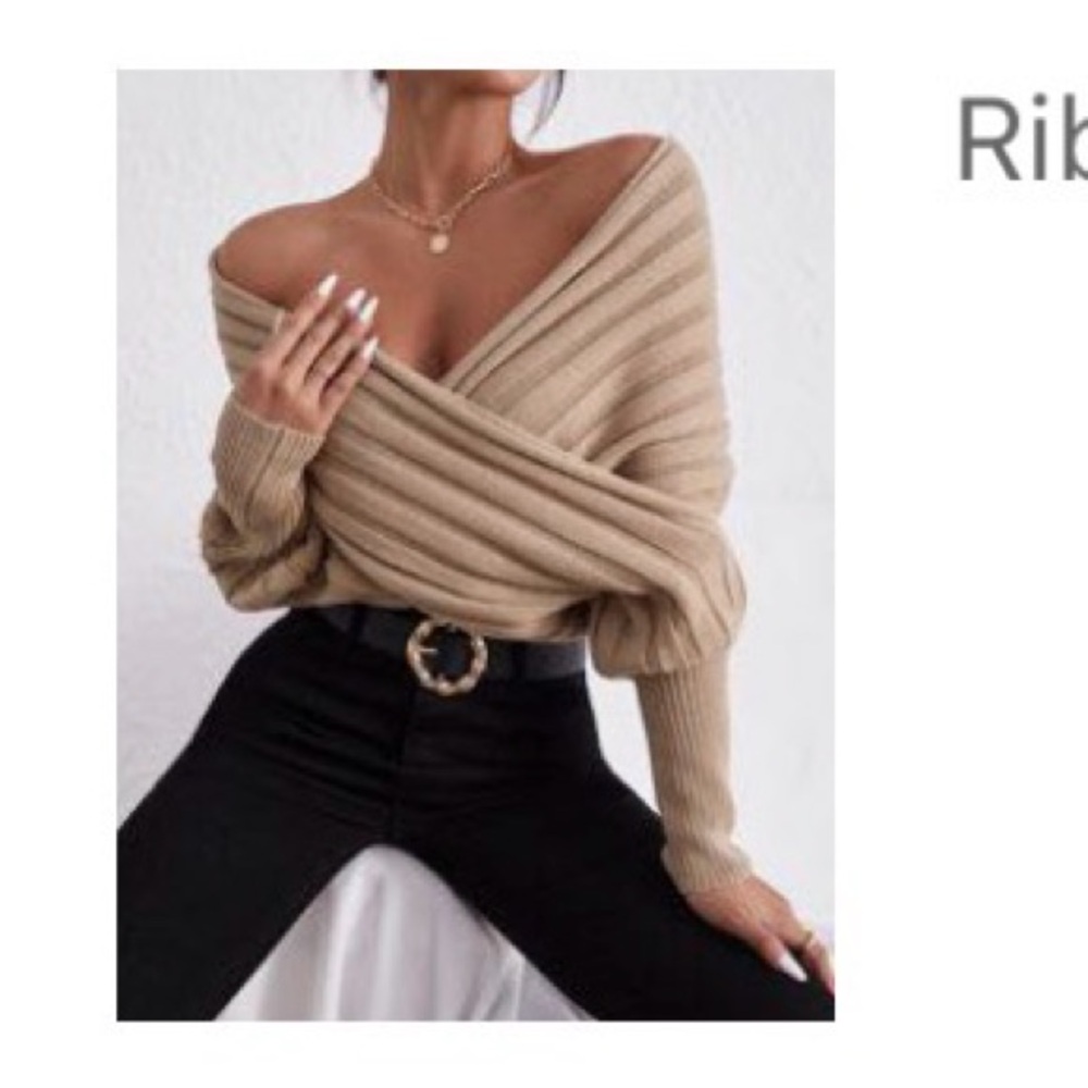 Rib Knit Wrap Sweater One Size
